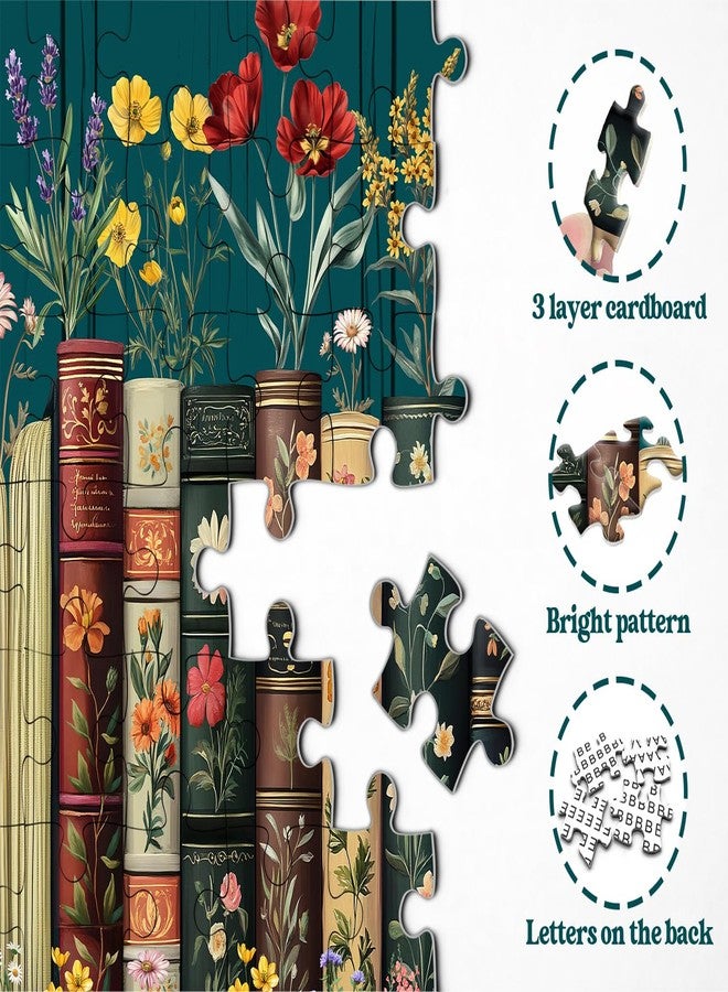 PPuzzling Vintage Wildflower Book Puzzles for Adults 1000 Pieces, Plant Floral Books Pages Jigsaw Puzzle, Retro Bookshelf Puzzles with Blossoming Wildflowers, Botanical Literary Theme Puzzle for Book Lovers - Image 4